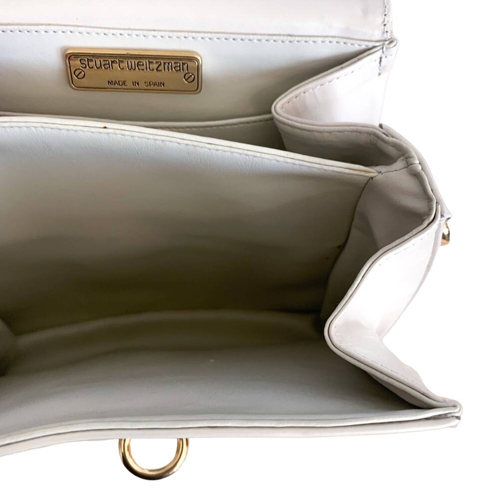 Stuart Weitzman Boxy Pearl Flat and Chain Crossbody Bag Purse White Gold Small - Picture 11 of 14